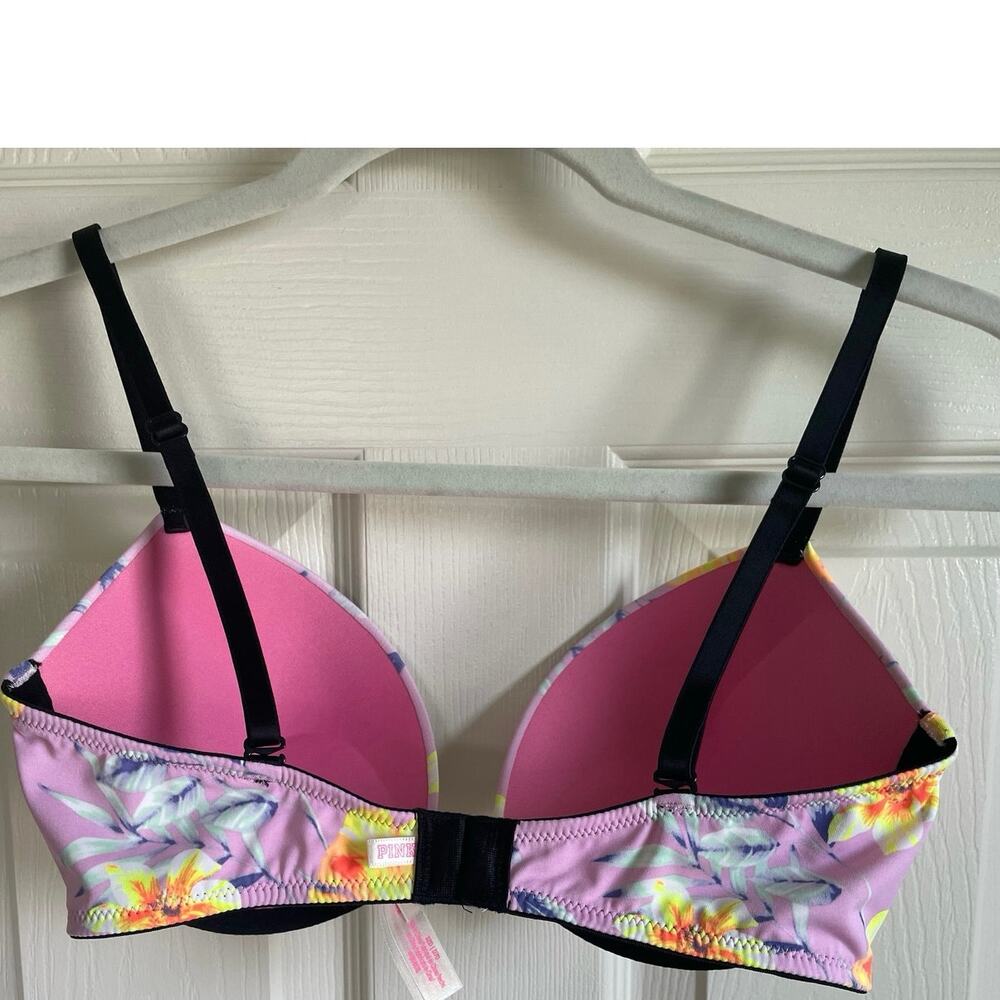Victoria's Secret Pink Wear Everywhere Super Push-Up Bra Sz 32D EUC Pink Floral - Picture 2 of 6